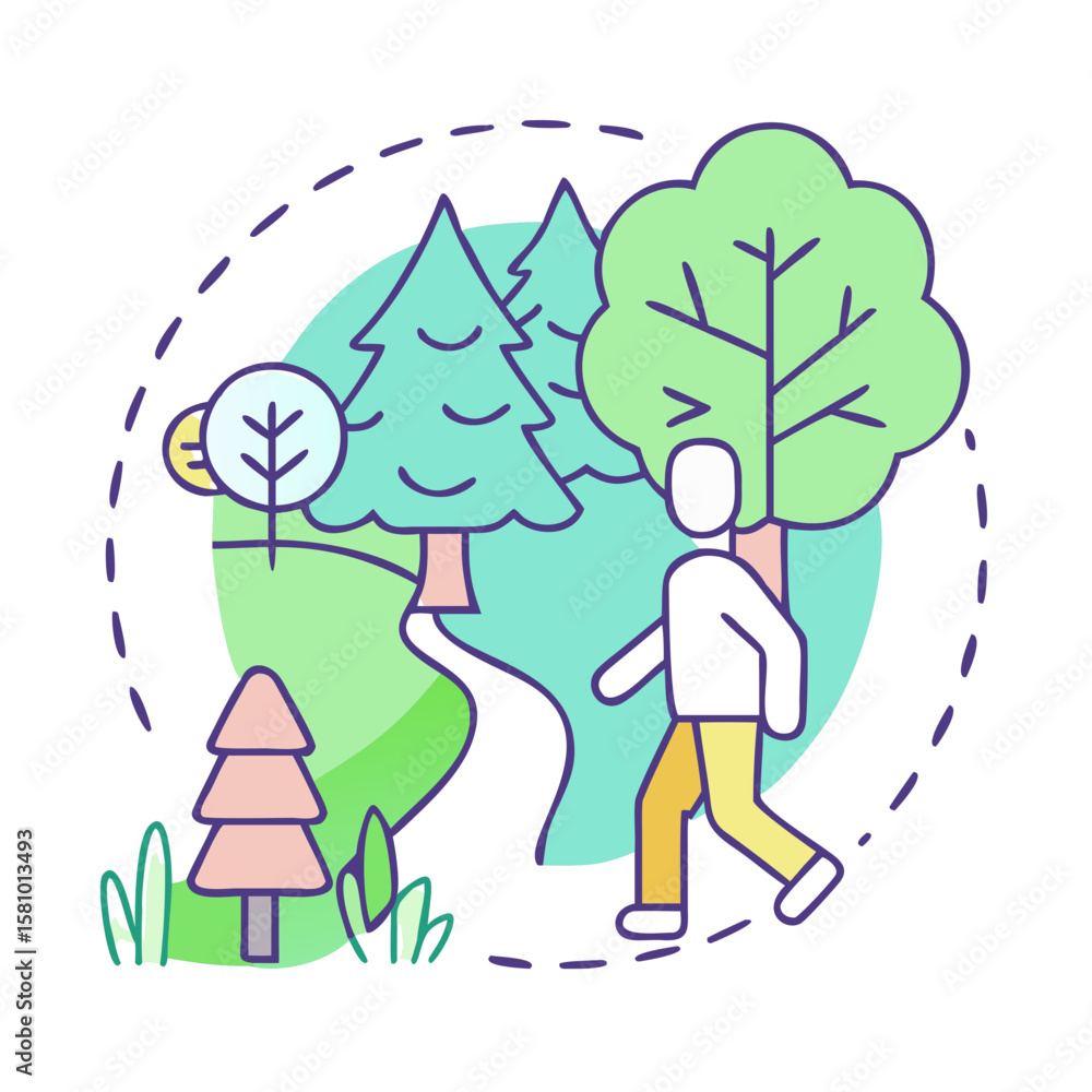 Fototapeta premium Person Walking in Nature Illustration with Trees