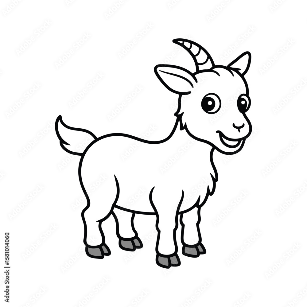 Naklejka premium Cheerful young goat with curved horns and big eyes animal cartoon