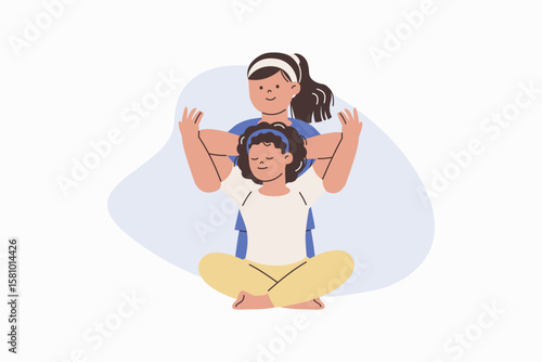 Female Therapist Performing Osteopathy Massage on Patient's Upper Back Vector