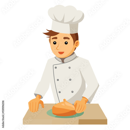 A realistic 3D model of a chef kneading dough, preparing a delicious meal.