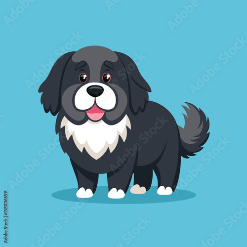 Fluffy black dog with big eyes and pink tongue vector illustration puppy animal