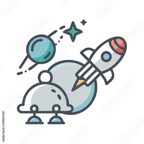 Space Exploration Icon with Rocket Planets and Lunar Lander