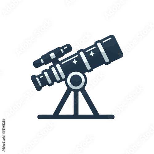 A modern telescope on a sturdy stand, observing the night sky filled with stars and planets