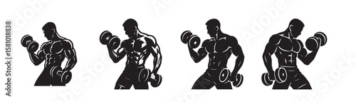 Bicep Curl Silhouette – Gym Man with Dumbbells Vector