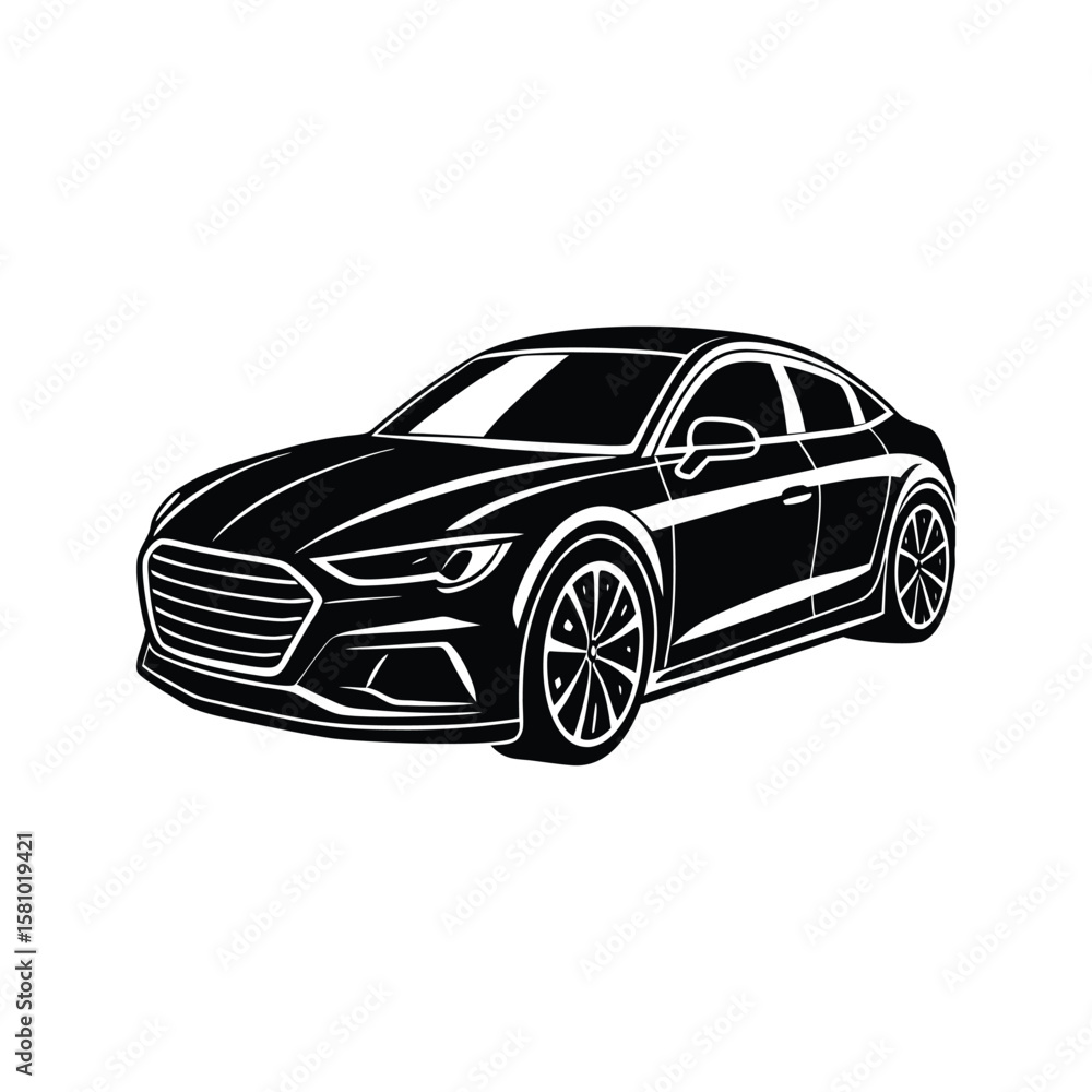 Naklejka premium Sleek black luxury sedan profile automobile vehicle