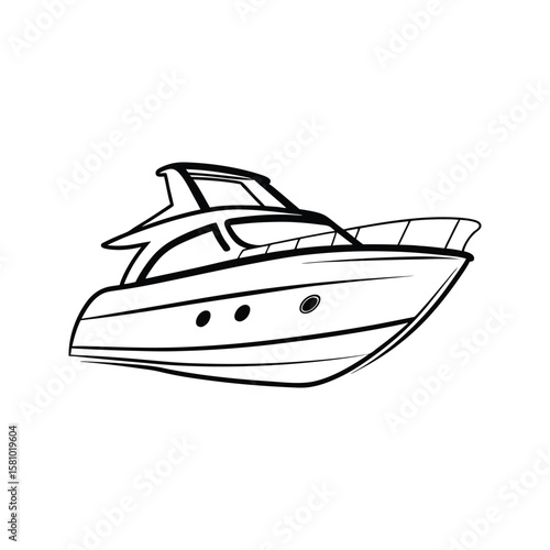 Sleek motor yacht front view outline motorboat vessel