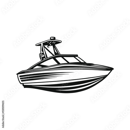 Sleek motorboat with canopy and windows watercraft vessel
