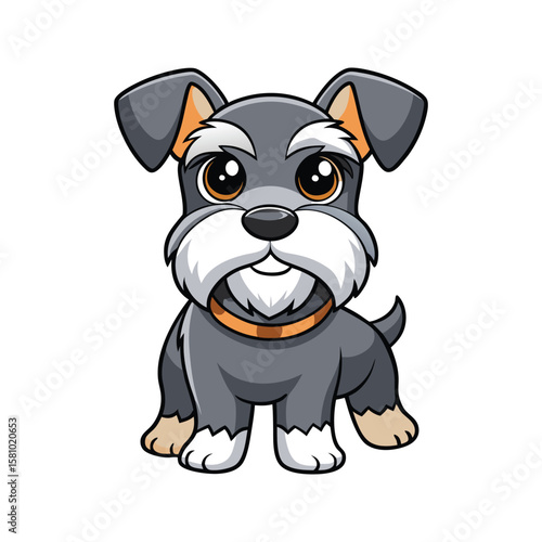 Adorable grey schnauzer dog with orange collar puppy cute