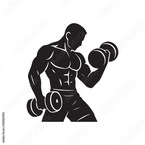Bicep Curl Silhouette – Gym Man with Dumbbells Vector