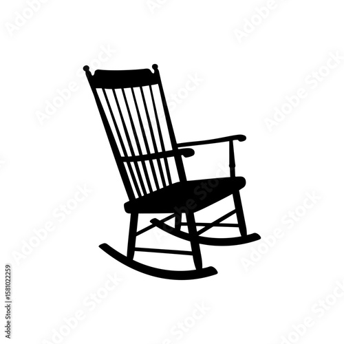 Wood rocking chair silhouette icon vector flat design.