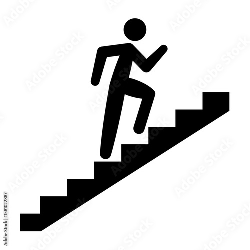 Man Walking Up the Stairs. Vector Silhouette Illustration. A simplified human figure walking up a staircase. The person is shown in motion.
