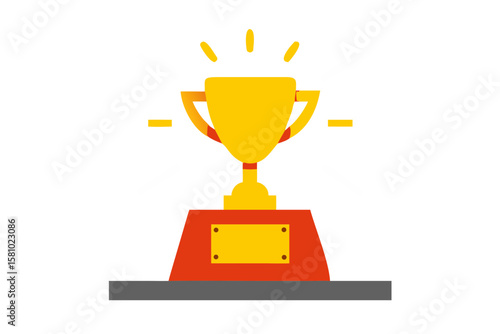 Shiny Golden Trophy on Luxurious Velvet Podium Under Dramatic Spotlight with Glowing Bokeh – Award Ceremony Vector Illustration Concept – Generative AI