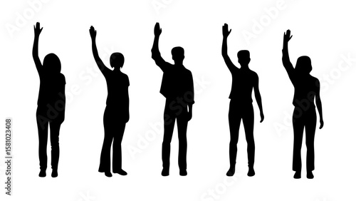 Silhouettes of People Raising Hands PNG Transparent Background
