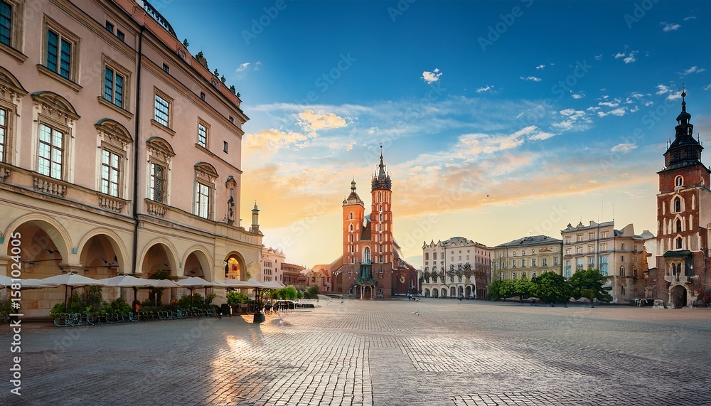 Naklejka premium city square in krakow poland