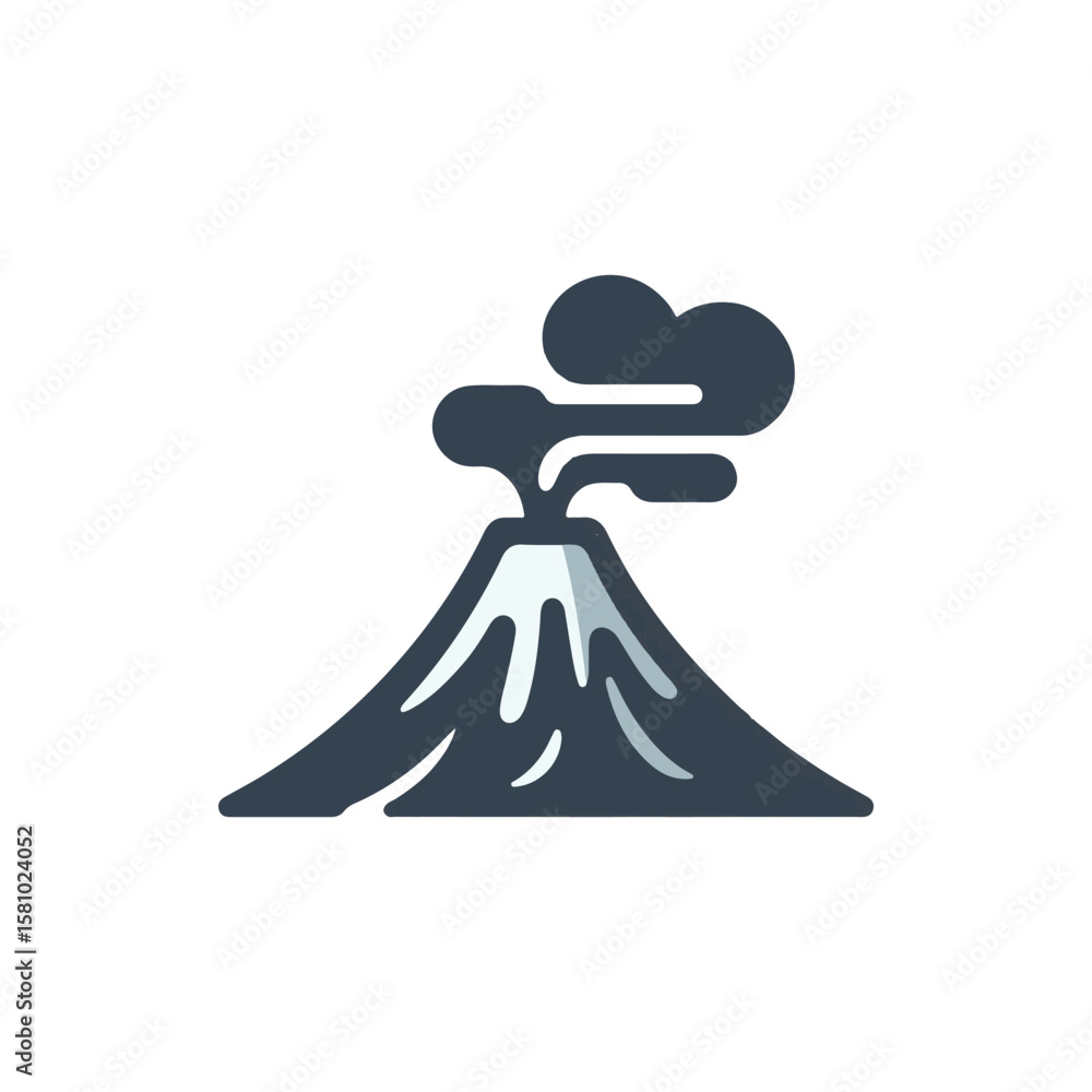 Obraz premium A stylized volcano erupting with smoke and ash, set against a clear background, symbolizing nature's power