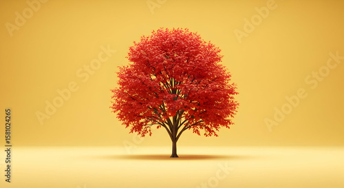 Single Red Tree Autumn Nature Minimalist Background