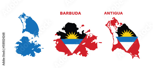 Set of isolated antigua and barbuda maps. antigua and barbuda flag overlaid with flag proportions. Maps and traveling around the world