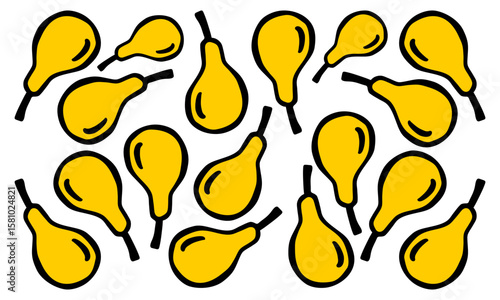 Vector colored banner of ripe pears, next to each other, on a white isolated background