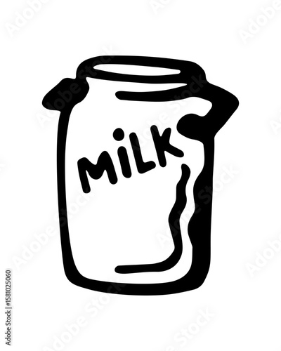 Vector black and white illustration of a milk can on a white isolated background