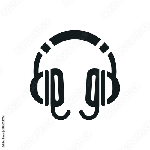 Black silhouette of headphones on a white background, symbolizing audio technology and listening