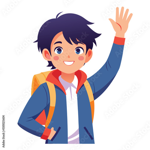 A vibrant anime style illustration of a student with books, focused on learning.