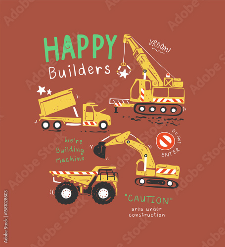 cartoon construction vehicles vector illustration