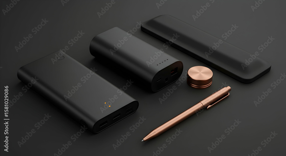 Sleek Black Power Bank Portable Charger Set Stylish Accessories Sleek Black Power Bank Portable Charger Set Stylish Accessories
