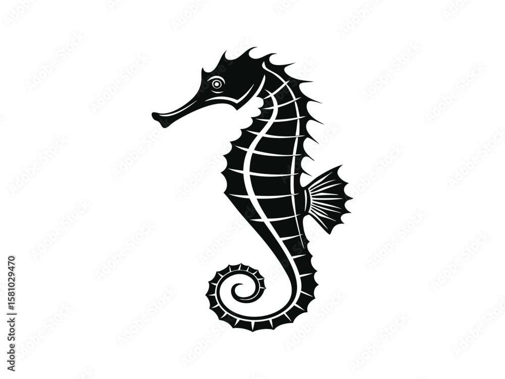 Fototapeta premium Silhouette of a seahorse, Seahorse silhouette isolated on white background. Seahorse icon vector illustration design