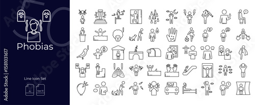 Phobias Line Editable Icons set. Vector illustration in modern thin line style of Phobias icons: phobia,fear,anxiety,despair, etc