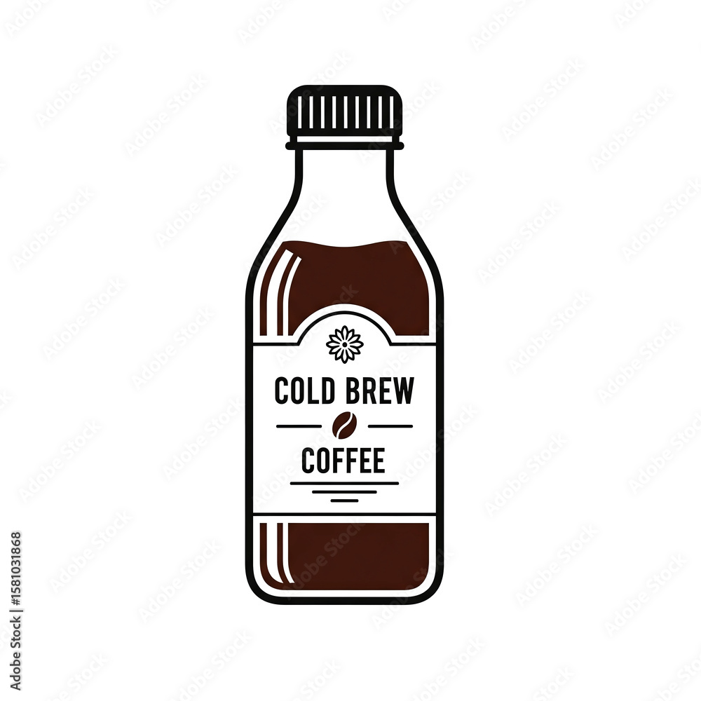 Bottle of Cold Brew Coffee with Black Cap and Label. Bottle of Cold Brew Coffee with Black Cap and Label.