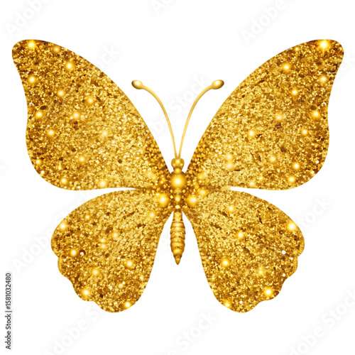 Golden Glitter Butterfly: Sparkling Wings, Luxury Insect Graphic