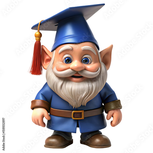 Wise Graduation Gnome: 3D Render of a Learned Garden Gnome