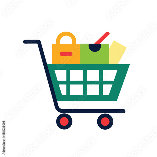 Shopping Cart Icon with Items for Online Checkout Pages