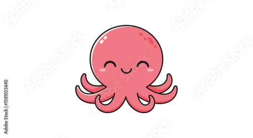 Adorable Happy Pink Octopus Undersea Creature Marine Animal Ocean Dweller Joyful Cephalopod