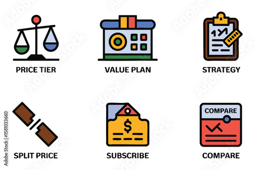 Business investment icons represent strategic pricing and value planning for smart subscriptions