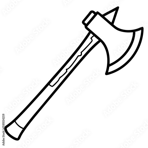 Black and white outline drawing of a battle axe silhouette isolated on white background