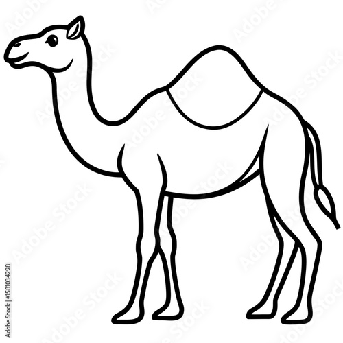 Stylized outline illustration of a camel silhouette isolated on white background