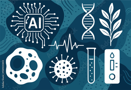 Tech-driven bio innovation, futuristic biotechnology and AI integration vector