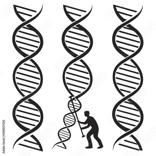 Black D N A helix silhouettes with scientist double helix