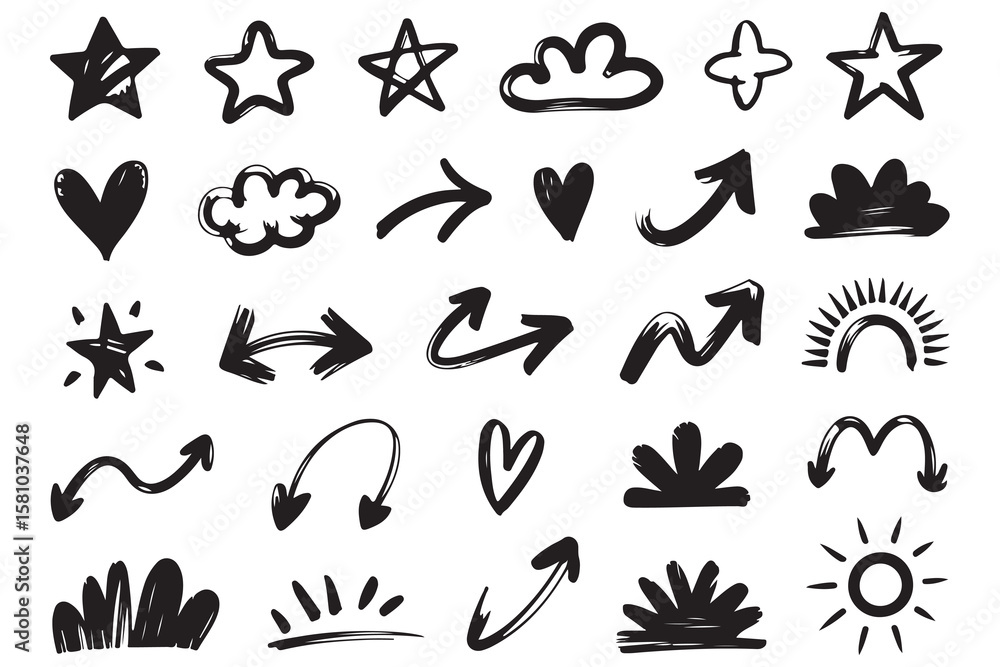 Fototapeta premium Arrows hearts stars and clouds icon silhouette vector illustration 