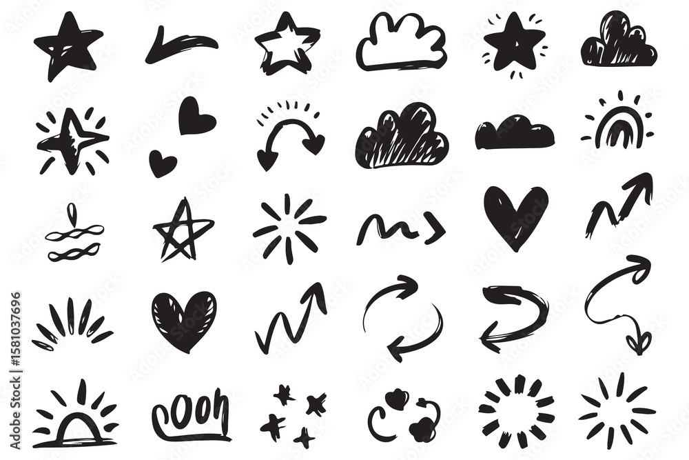 Fototapeta premium Arrows hearts stars and clouds icon silhouette vector illustration 