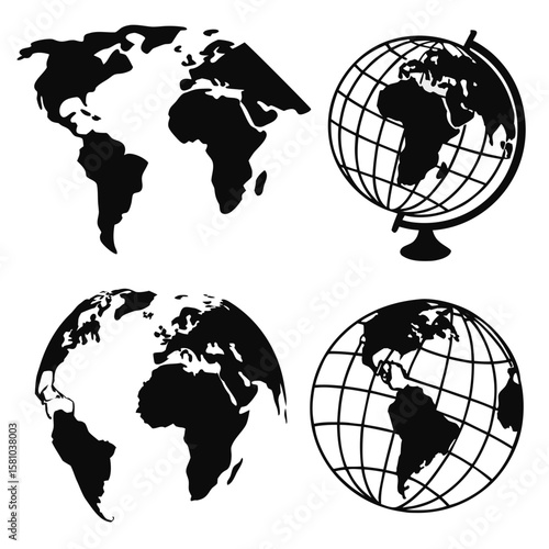 Black globes and world maps geography cartography