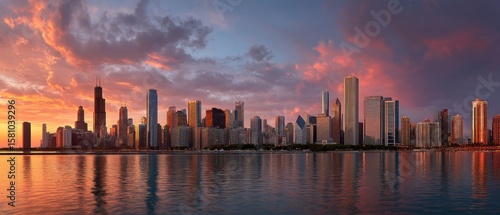 Chicago Skyline Sunset Panorama