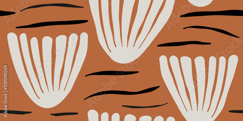 Abstract floral illustration on terracotta pattern