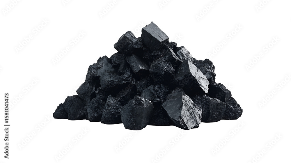 Fototapeta premium A pile of dark coal rocks on black background