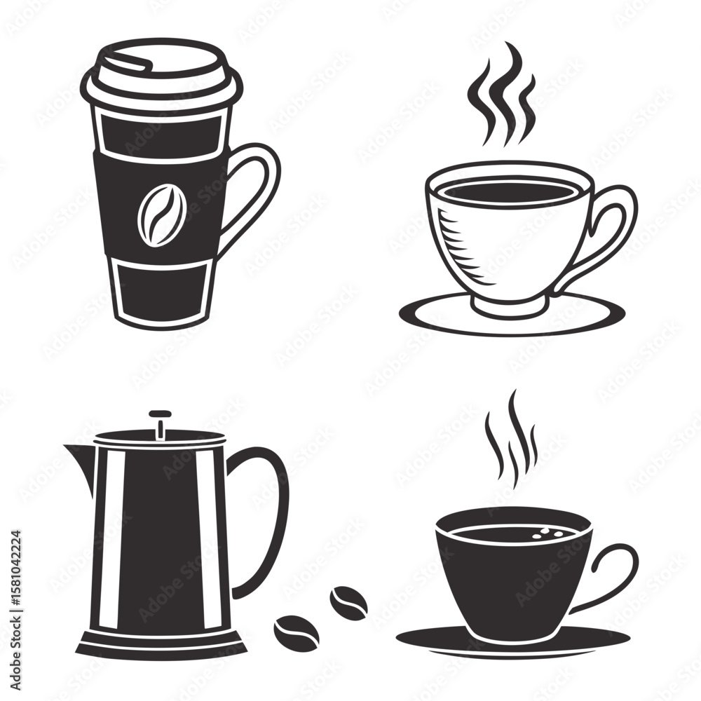 Obraz premium Coffee cup styles beverage pot beans cups