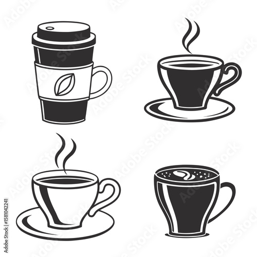 Coffee cup styles with steam cups steaming