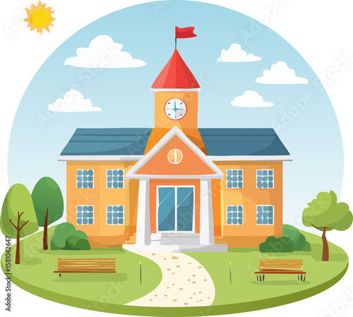 okul binası vektör çizimi ,okul ,bir okulun bahçesi ve vektör çizimi 