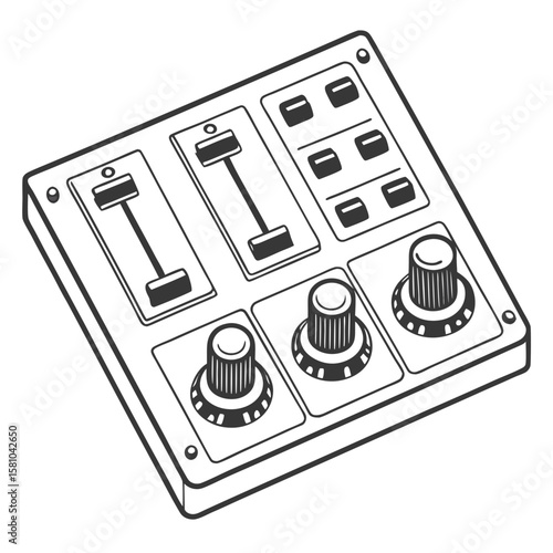 Control panel with sliders knobs and buttons electronic device