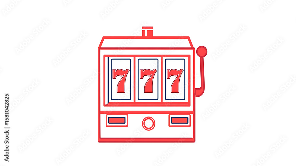 Naklejka premium Illustration of a stylized slot machine with a winning combination of three sevens, rendered in a clean, minimalist style with a bright color scheme.
